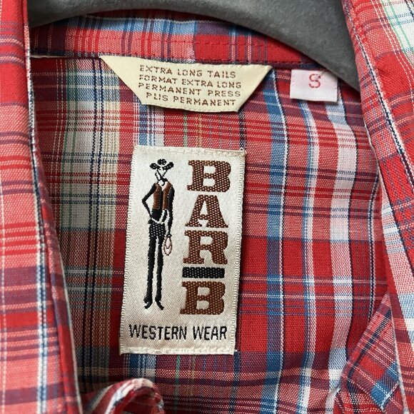 Vintage Bar B Pearl Snap Shirt Small Red Plaid Western Cowboy Permanent Press - Picture 2 of 6